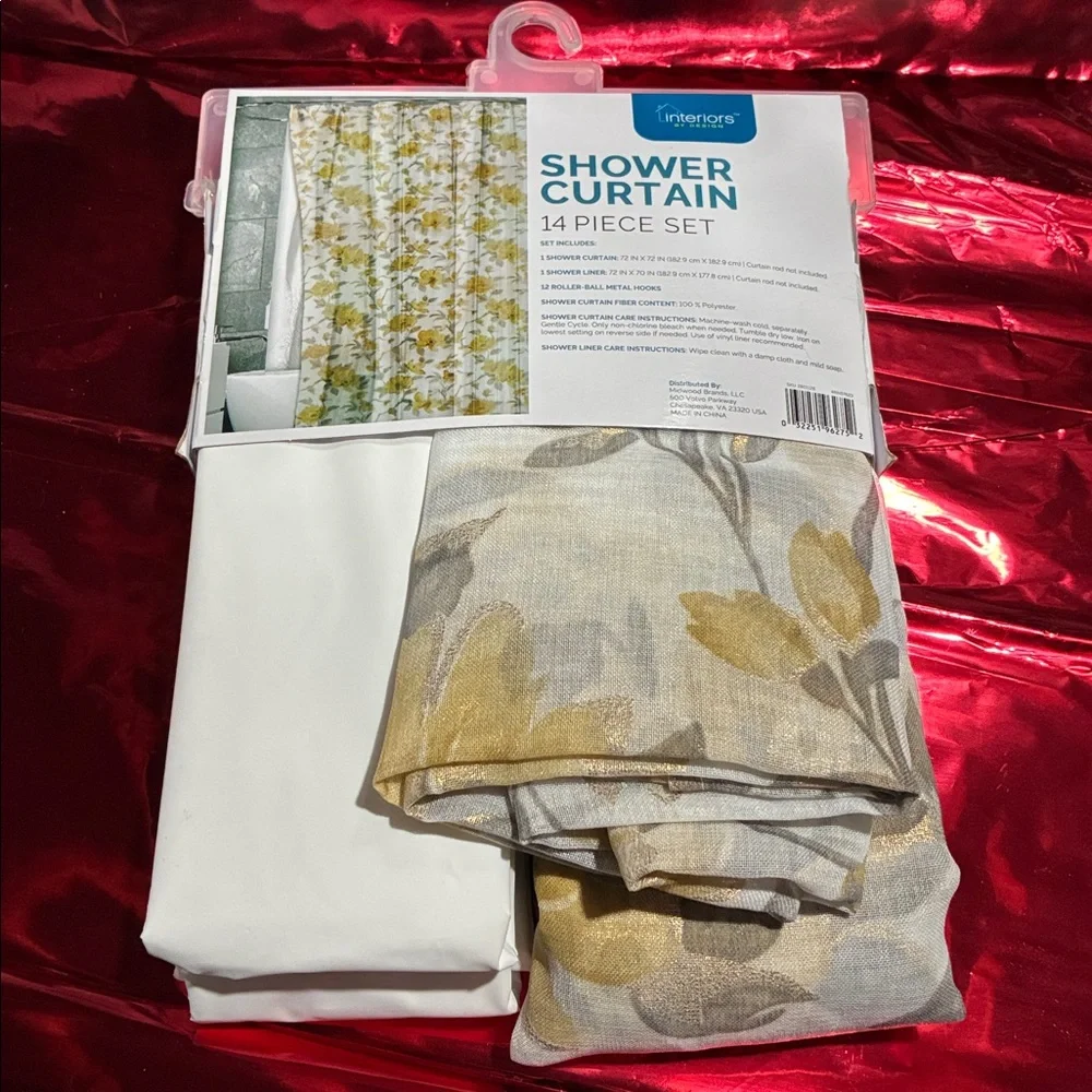 Floral Shower Curtain Set with Hooks